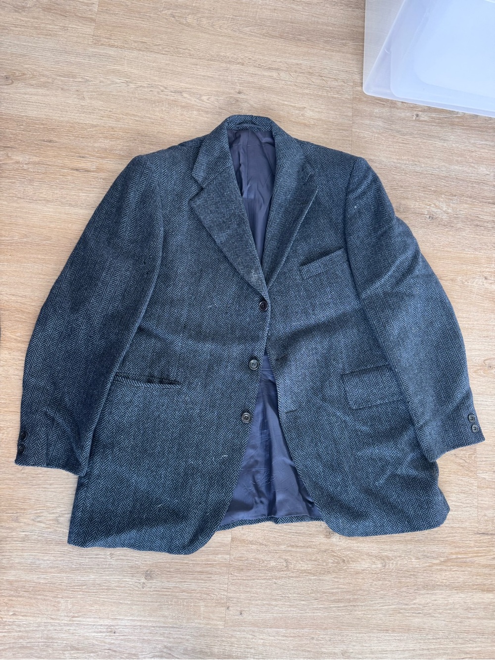 Men's Herringbone Charcoal Wool Blazer - Tailored Sport Coat handwoven tweed